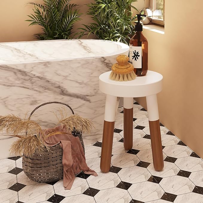 12" Reverse Dipped Wood Plant Stand, Wood Accent Stool,Side Table Set (24" Tall)