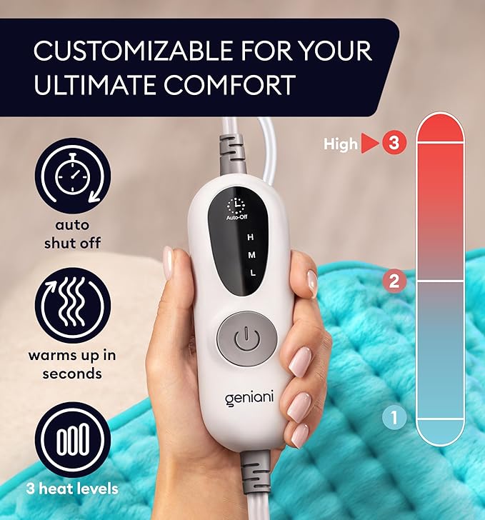 GENIANI Electric Throw - Double Sided XL Heating Pad Electric for Lower Back Pain & Period Cramps Relief, Heat Pad with 3 Heat Settings for Neck & Shoulders, Heat Patches (12"x24" Viridian Green)