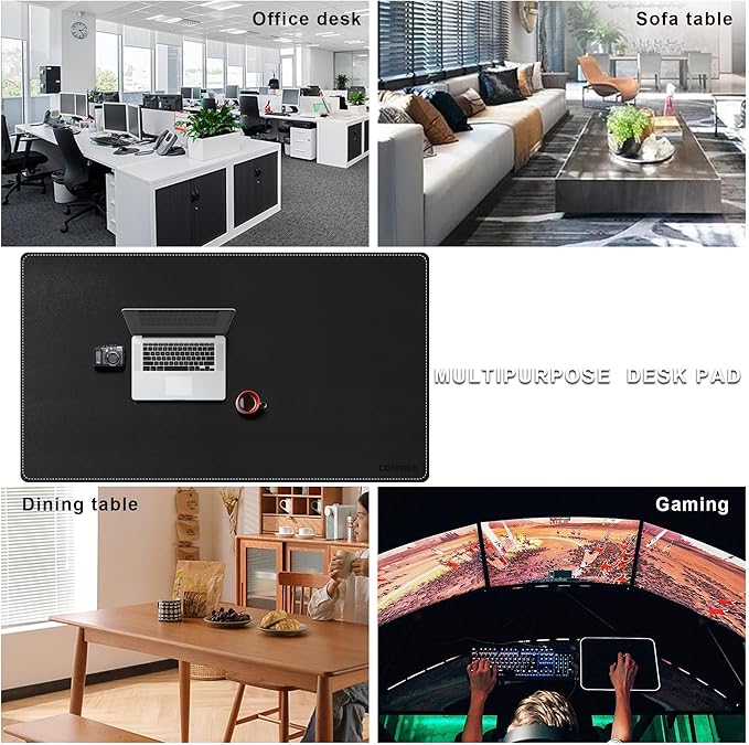 CENNBIE Leather Desk Pad, 51.2" x 31.4" Extra Large Leather Desk Mat Blotter Protector, Non-Slip Mouse Pad, Waterproof PU Leather Desk Mat on top of desks Large for Office and Home (Black)