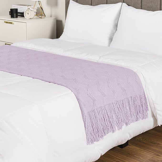 PAVILIA Lavender Purple Knit Throw Blanket for Couch Bed, Soft Knitted Farmhouse Sofa Throw for Living Room, Lightweight Decorative Summer Throw Blanket for Chair, Outdoor Textured Boho Blanket, 50x60