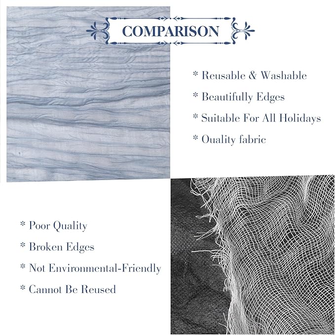 Le courant 10Ft Cheesecloth Table Runner, Rustic Boho Gauze Cheese Cloth Runner Table Runner for Weddings Bridal Baby Shower Birthday Holiday Parties Home Decor, Dusty Blue