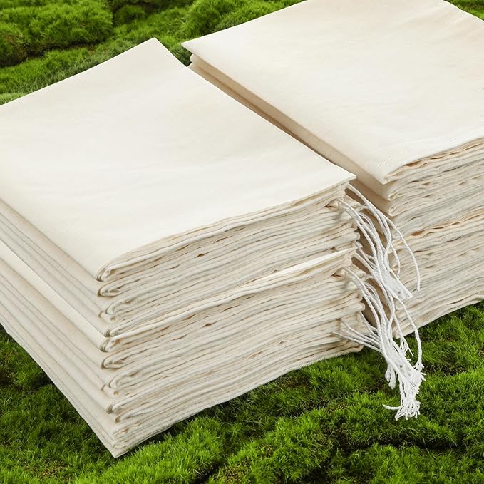 Pangda 100 Pieces Drawstring Cotton Bags Muslin Bags for Storage, Teas, Spices, Soaps, Candy, Jewellery, Wedding Party Favors and DIY Craft Home Decor (12 x 16 Inches)