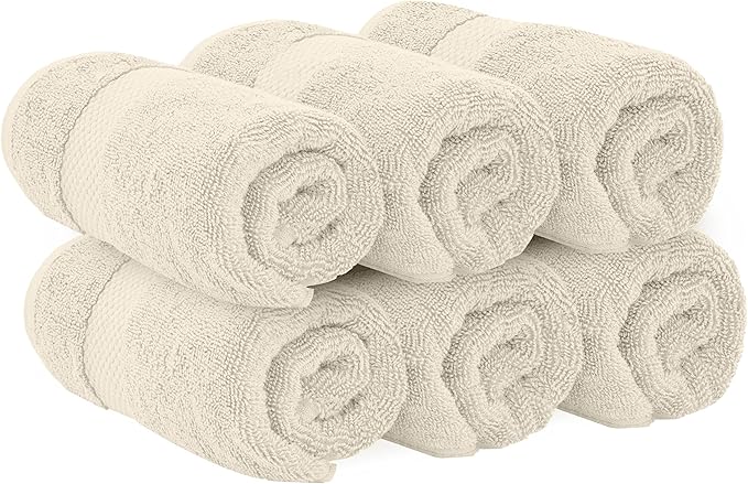 White Classic Luxury Ivory Hand Towels - Soft 100% Turkish Cotton | Highly Absorbent Hotel spa Bathroom Towel Collection | 16x30 Inch | Set of 6