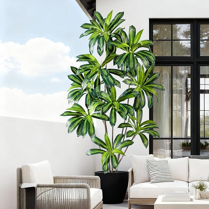 Artificial Dracaena Plant 7FT - Realistic Fake Dracaena Tree Tall Large Faux Silk Plants Fake Floor Potted Artificial Plants for Home Decor, Office Plants