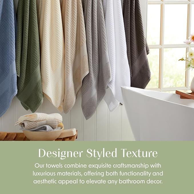 Springtree Home 100% Cotton Bath Towel Set of 4 | Super Soft & Absorbent with Quick-Dry Fibers | 4 Bath Towels | Textured and Durable Cotton | Krista Collection - High Rise Grey