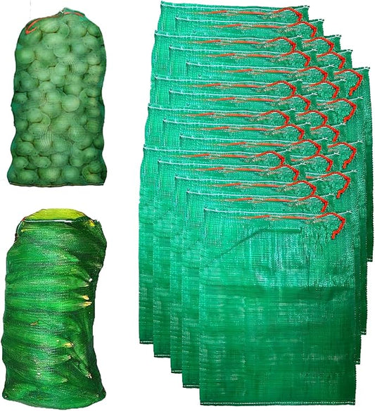 25PCS Extra Large Onion Bags, Green Mesh Produce Bags Reusable, 27.5'' X 35.4'' Holds up to 220 Lbs Drawstring Vegetable Storage Bags for Potatoes, Citrus,Corn,Garlic