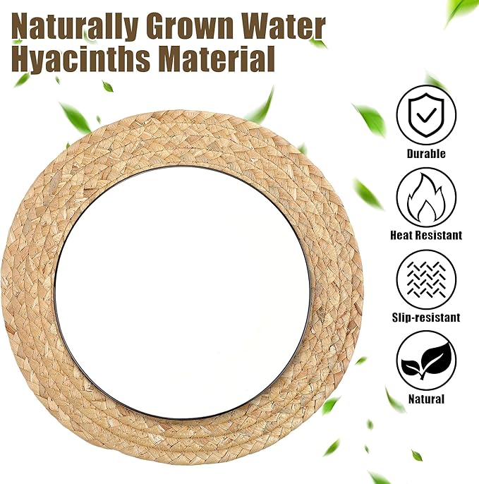 Set of 12 Round Woven Placemats 12-Inch Natural Water Hyacinth Plant Placemats Hand-Woven Boho Rattan Placemat Wicker Weave Table Mats for Home Dinner Plates Holiday Supplies