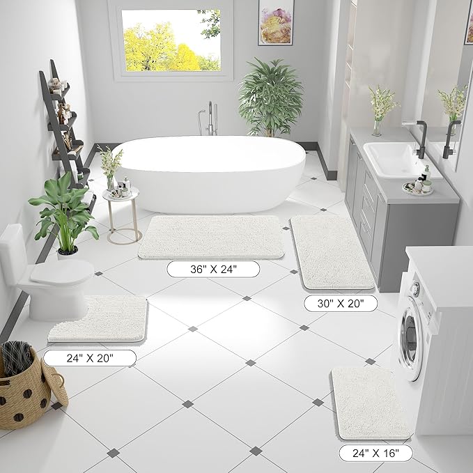 OLANLY Bathroom Rugs 50x30, Extra Soft Absorbent Chenille Bath Rugs, Rubber Backing Quick Dry, Machine Washable Bath Mats for Bathroom Floor, Tub and Shower, Home Decor Accessories, Ivory