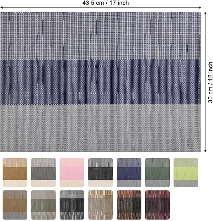Placemats Set of 8, Vinyl Woven Place Mats Indoor Set of 8 Washable Wipeable PVC Table Mats Heat-Resistant Non Slip Plastic Placemat for Kitchen Dining Outdoor Table (Blue Gray, Set of 8)