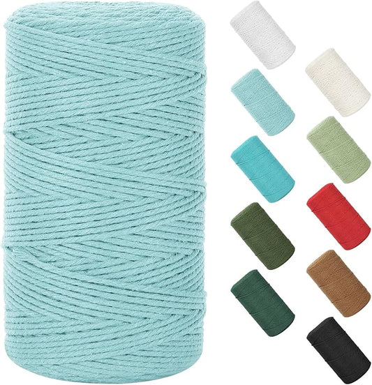 Natural Cotton Macrame Rope - 2mm x 380Yards (1140Feet), 2 Strands Twisted Macrame Cord for Wall Hanging, Plant Hangers, Crafts, Gift Wrapping and Wedding Decorations, Light Blue