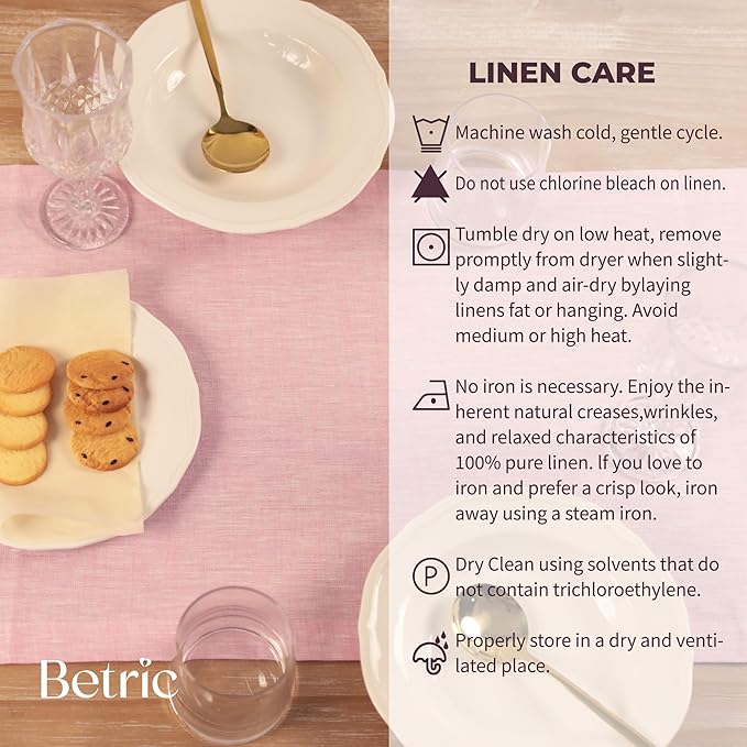 Small Coffee Farmhouse Table Runner for Fall, Thanksgiving, Christmas, and Winter - Athena - 100% Pure Linen - 14 x 48 Inches - Bubblegum Pink