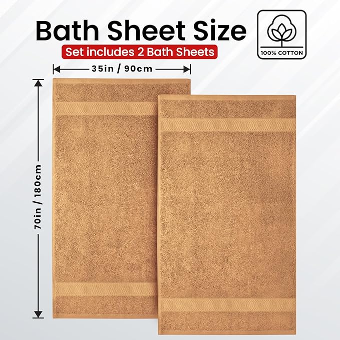 Infinitee Xclusives– Luxury Bath Sheets Towels – 2 Pack 600 GSM (35X70 Inches)– 100% Ring Spun Cotton Large Bath Towels for Bathroom (Cosmic Sand, Bath Sheet Pack of 2)