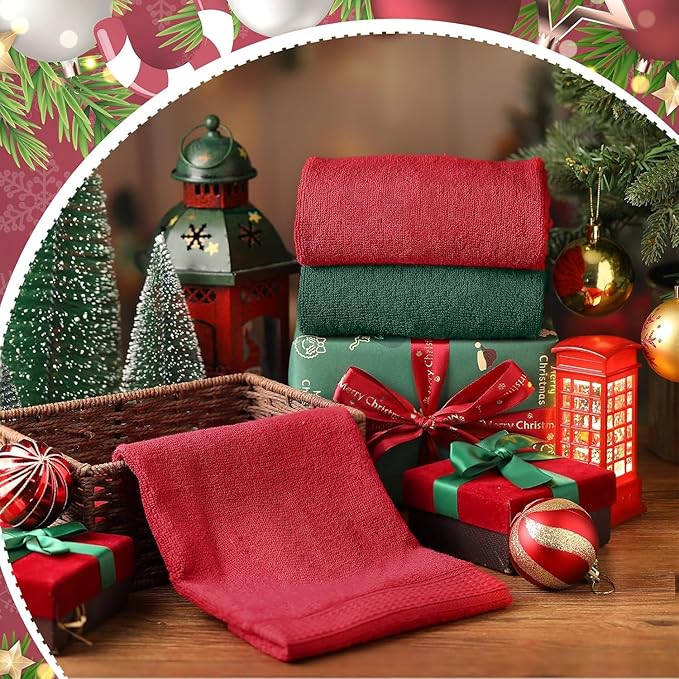 DAN RIVER 6-Pack Premium Christmas Hand Towels (16x28 Inches) - 100% Cotton, Ultra Soft, Lightweight, Highly Absorbent Towels for Bathroom, Gym, Salon, Hotel, and Travel - 550 GSM - Red & Green Combo