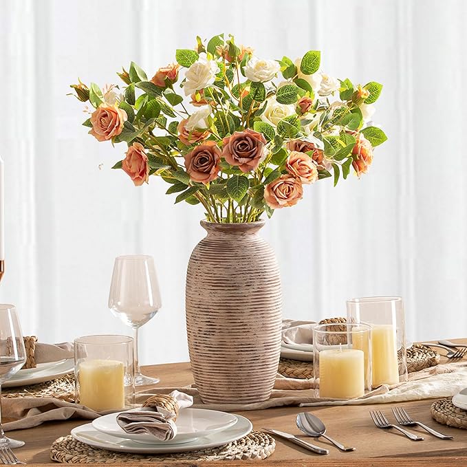 Ceramic Rustic Flower Vase, Large Farmhouse Vases Home Decor, 12.5" Tall Pottery Decorative Pampas Vase for Table Living Room Entryway Mantel Bookshelf Bedroom Bathroom Kitchen