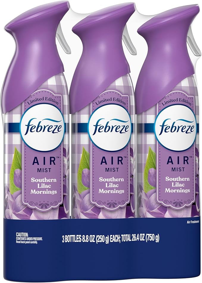 Febreze Air Mist Air Freshener Spray, Odor-Fighting Room Spray, Air Fresheners for Home and Bathroom and Kitchen, Aerosol Can, Southen Lilac Mornings Scent, 8.8oz, 3 Count