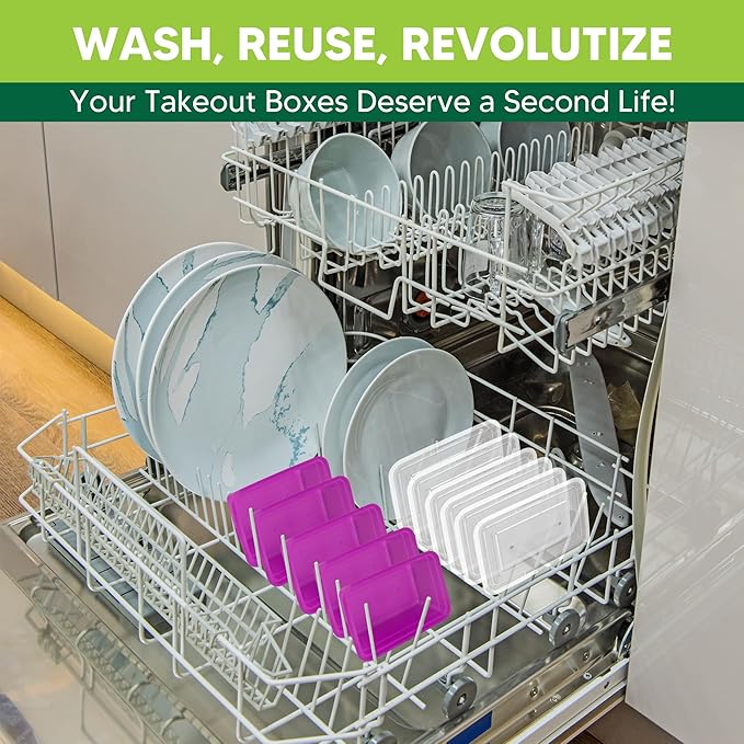 50 Pack Meal Prep Containers with Lids 38oz - BPA-Free, Reusable, Leakproof Food Storage Containers - Microwave/Dishwasher/Freezer Safe, To Go Take Out Plastic Food Storage Pans(Purple)