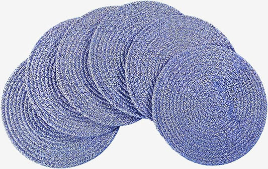 6 Pack Woven Placemats Large Table Mats, 13.8 inches Round Farmhouse Heat Dinner Plate Mat Set - Cotton Braided Placemats - Boho Charger Plate - Hot Pads Pot Holder Mats for Kitchen