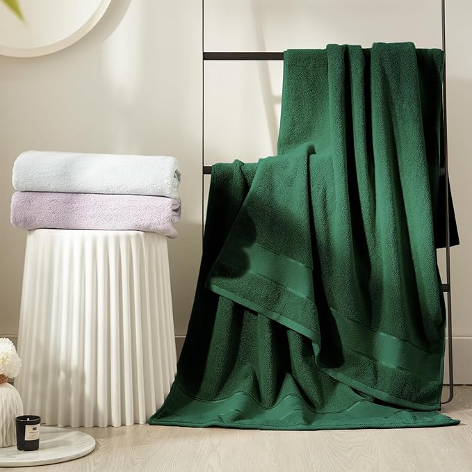 Marvione Bath Towels Set 6 Piece, 100% Turkish Cotton Highly Absorbent and Soft Towels for Bathroom 2 Bath Towels 2 Hand Towels 2 Washcloths, Deep Green