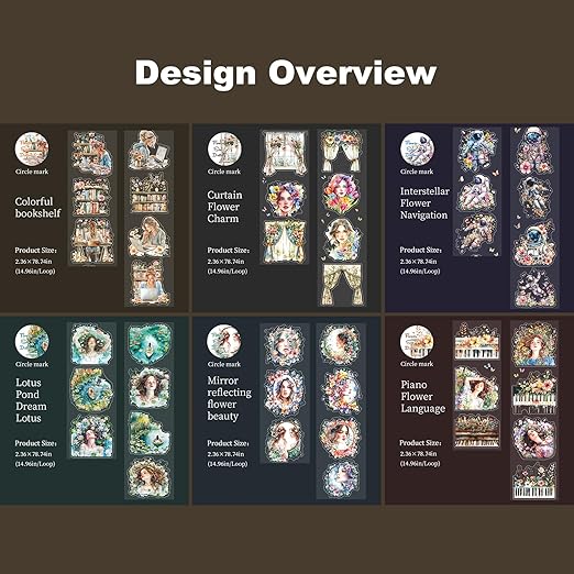 Dreamy Floral PET Tape Set with Clip, 6 Rolls Pre-Cut Vintage Tape for Journaling, Scrapbooking, DIY Crafts, and Planners