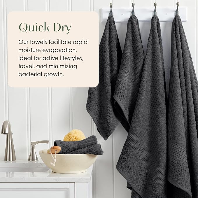 Springtree Home 100% Cotton Bath Towel Set | 6 Piece Set | Absorbent & Quick-Dry Bath Towels | Textured and Durable Cotton | Krista Collection - Black Ink