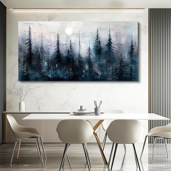Canvas Wall Art for Living Room Large Wall Decor for Office Bedroom Decoration Foggy Forest Landscape Picture Black and White Painting Artwork Wall Mural Aesthetic Home Decor 30"X60"