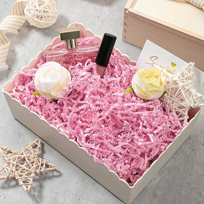 Mefleet 2 LB Crinkle Cut Paper Shred Filler Light Pink Crinkle Shredded Paper for Gift Box - Gift Basket Bag Filler - Grass Cushion Stuffing for Valentine's Day, Birthday Packaging Wrapping