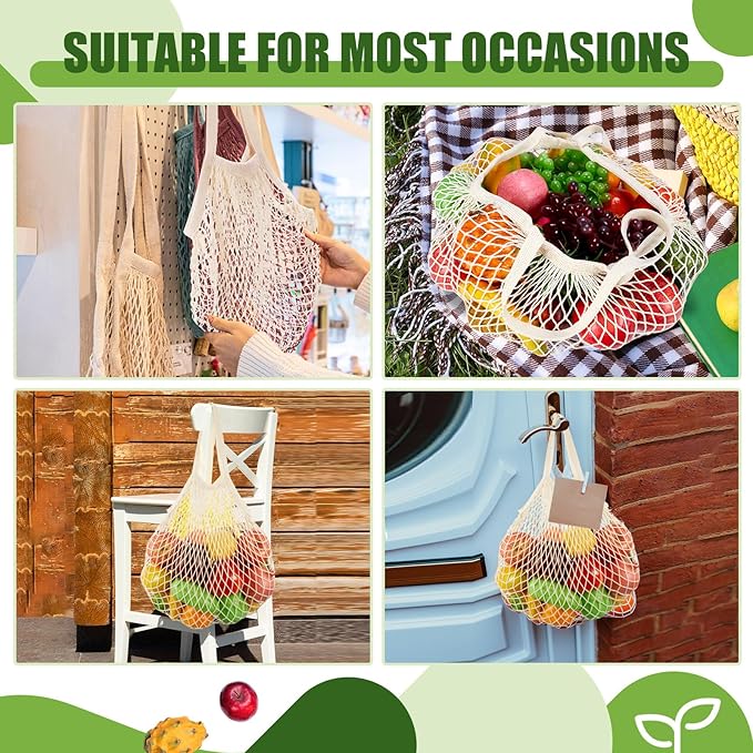 SATINIOR Large Cotton Mesh Grocery Bags 16x16x12 Inch Reusable Washable Cotton String Shopping Bags Beige Produce Containers