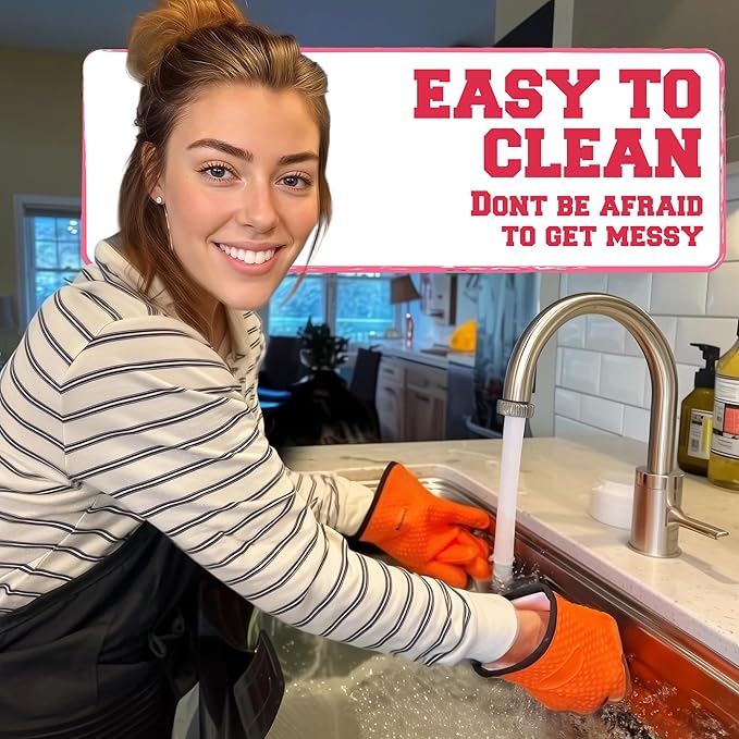 KITCHEN PERFECTION Silicone Smoker Oven Gloves For Women -Extreme Heat Resistant BBQ Gloves -Handle Hot Food Right on Your Smoker Grill Fryer|Waterproof Oven Mitts Grill Gloves |Superior Set+3 Bonuses