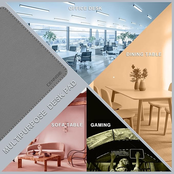 CENNBIE 35.5" x 16" Leather Desk Mat, Non-Slip Waterproof Extra Wide Desk Pad Protector,Computer Mouse Pad for Office Home (Grey)