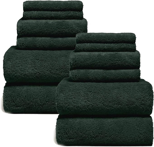 Italic Ultraplush 12-Piece Family Towel Set – Luxury Bath Towels, Hand Towels & Washcloths – Plush, Quick Dry, 800GSM 100% Australian Cotton for Bathroom & Spa - White & Blue (Deep Forest)