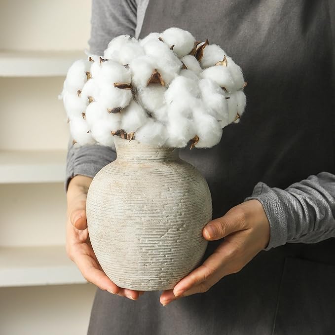 Ceramic Flower Vase Home Decor - Small Farmhouse Table Vases Rustic Vintage Living Room Kitchen Bedroom Decorations for House Book Shelf Office Coffee Desk Dining Fireplace (6" Retro)