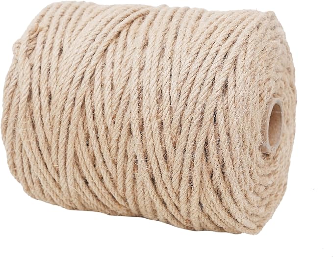 Natural Jute Twine 656ft 6mm,4Ply Twisted Thick Twine Rope Strong Jute String Roll for Crafts Gift Wrapping Gardening Home Decor Bundling Cat Scratching Post