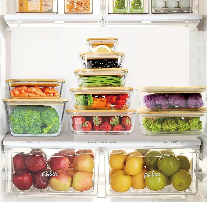 Urban Green Glass Container with Bamboo Lid, 2 Pack of 50oz, Large Glass food storage Container with Lids, Meal Prep Containers Set of 2