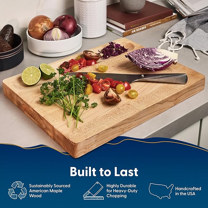 Sonder Los Angeles, Made in USA, Large Thick Maple Wood Cutting Board for Kitchen with Juice Groove, Sorting Compartment, Charcuterie Wooden Board 17x13x1.5 in (Gift Box Included)