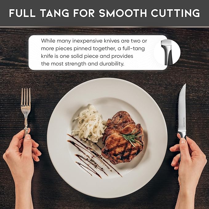 Bellemain Premium Steak Knives Set of 4, Kitchen Knife Sets with Steel Blades for Precise Cutting, Lightweight Steak Knife Set Stainless Steel & Durable, Serrated Steak Knives Dishwasher Safe