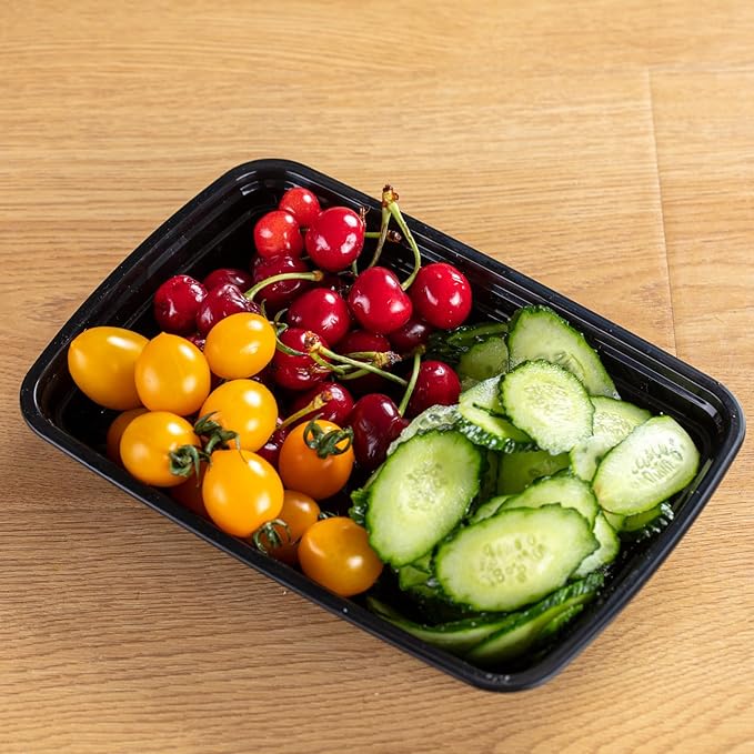 50 Pack (100-Piece) 32 oz Meal Prep Containers Reusable with Lids, Sturdy Leakproof & Food Safe, Microwave, Freezer, Dishwasher Safe Prep Containers, To Go Take Out Plastic Food Storage