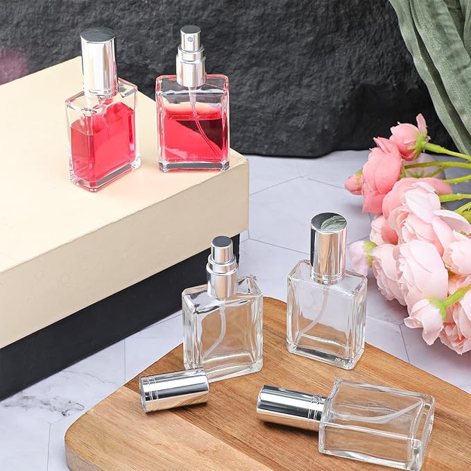 20 Pcs Clear Glass Fine Mist Atomizer Spray Bottle, 15ml Portable Square Empty Glass Perfume Atomizer Bottles, Clear Refillable Perfume Bottle with 10 5ML Droppers and 10 Funnels
