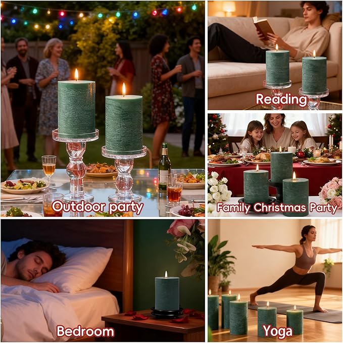 6 Pack Soy Green Pillar Candles,Natural Soybean Pillar Candles,55 H Long Burning,Unscented,Dripless and Smokeless Green Hand-poured Candles Dinner Table for Christmas,Wedding,Rustic Home Decor 2.8x4in