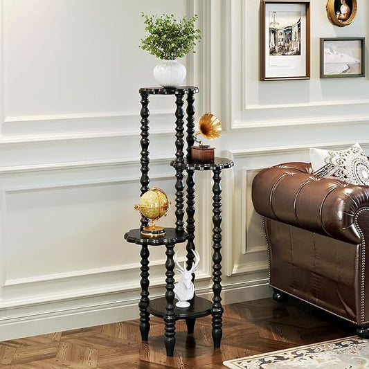Wooden Plant Stand Indoor - 4 Tier 43.3" H Tall Classic Antique Vintage Heavy Duty Solid Wood Black Plant Flower Display Stand Shelf for House Corner, Living Room, Bedroom, Entryway, Hallway