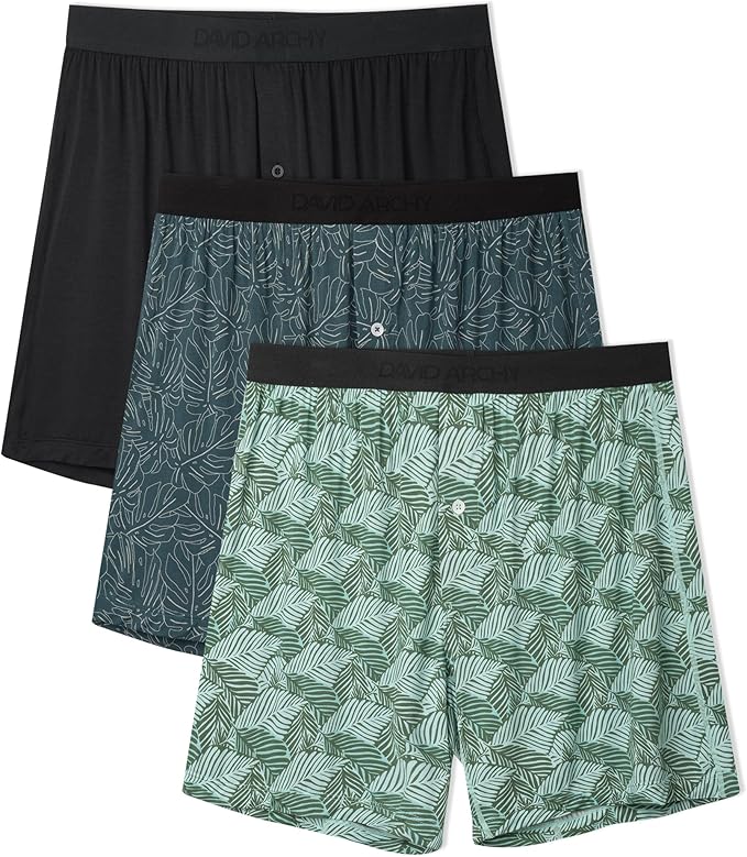 DAVID ARCHY Mens Underwear Bamboo Rayon Boxers for Men Breathable and Cool Men's Boxer Shorts with Button Fly 3 or 5 Pack