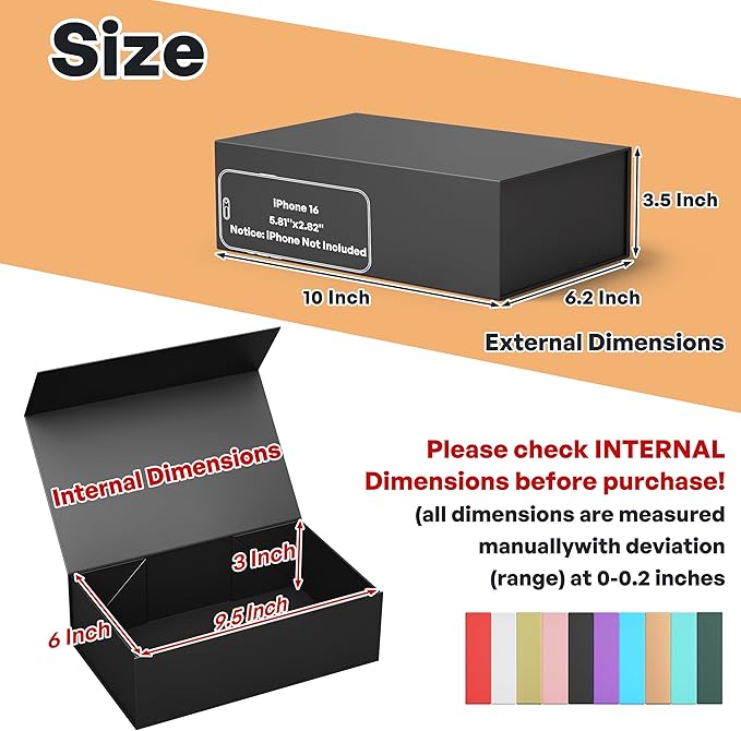 5 Pack Black Gift Box, 9.5x6x3'' Gift boxes for Presents with Lids Magnetic Closure Rectangle Collapsible for Groomsman Proposal Box, Wedding, Christmas, Halloween, Birthday Gift Packging