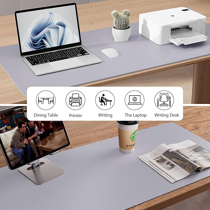 Aothia Large PU Leather Desk Pad Protector - Non-Slip Mouse Pad & Writing Mat for Office/Home, Waterproof, Easy to Clean (36" x 17", Smoky Lavender)