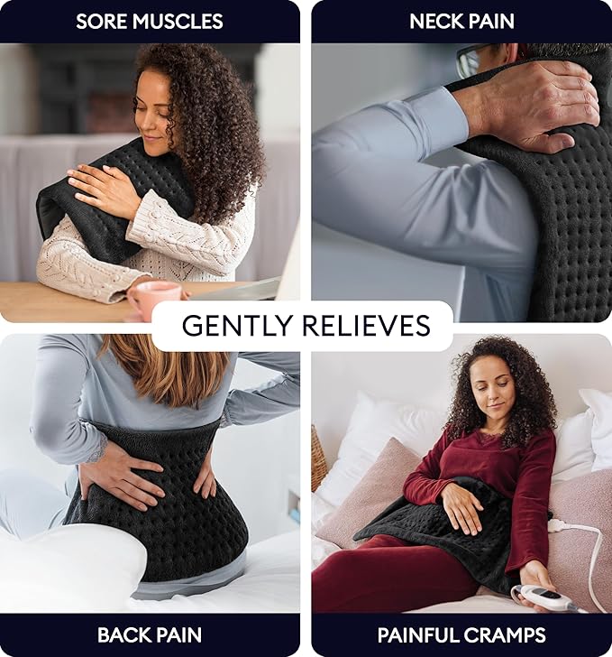 GENIANI Electric Throw - XL Electric Heating Pad for Back Pain & Cramps Relief, Birthday for Women Men Auto Shut Off, Machine Washable, Heat Pad for Neck & Shoulder (12'‘×24" Black)