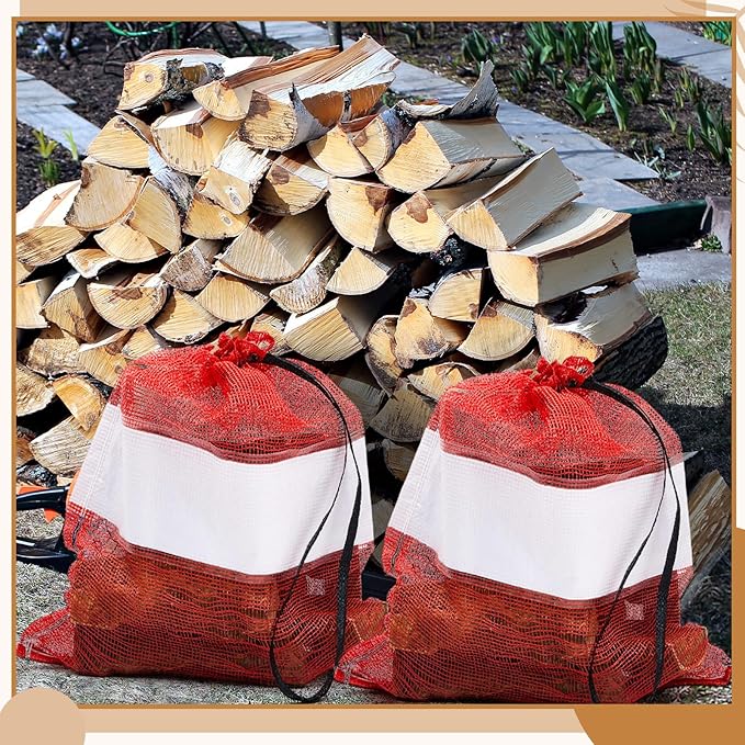 100 Pcs Onion Bags Reusable Mesh Produce Storage with Drawstring Firewood Bags Onion Potato Storage Sacks for Garden Vegetable Fruit Produce Packaging Supplies (22 x 24 Inch)