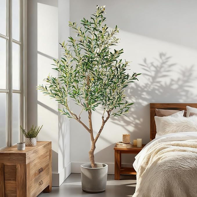 7ft Artificial Olive Tree Faux Olive Plant for Home Decor, Large Fake Olive Tree Modern Farmhouse Style, Floor Plant for Indoor Artificial Trees for Home Decor Indoor, Arbol de Olivo Artificial