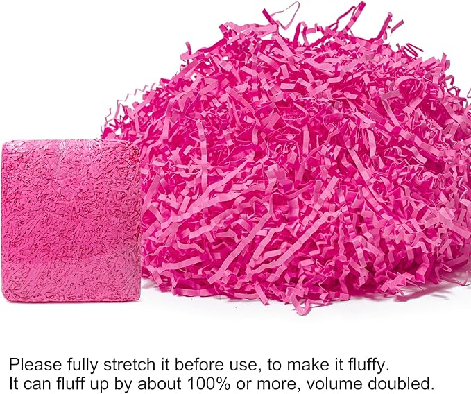 Mefleet 2 LB Crinkle Cut Paper Shred Filler Pink Crinkle Shredded Paper for Gift Box - Gift Basket Bag Filler - Grass Cushion Stuffing for Christmas Holiday Packaging Wrapping
