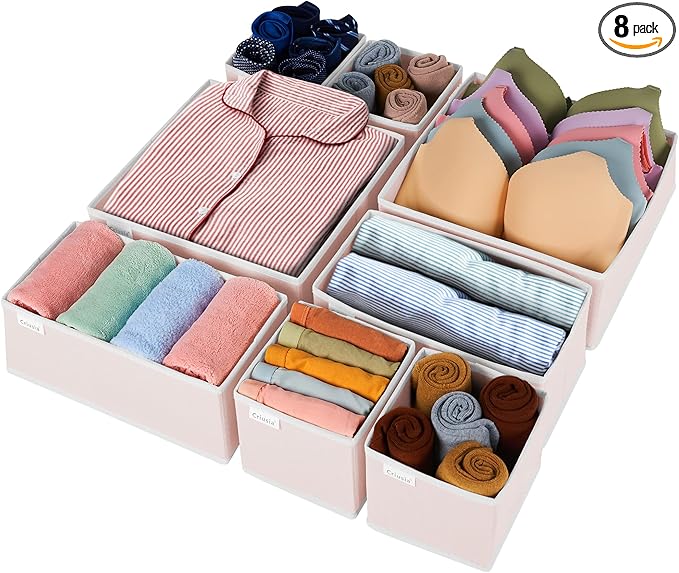 8 Pack Underwear Drawer Organizer, Drawer Organizer Clothes, Foldable Cloth Storage Box Closet Dresser Drawer Divider Organizer for Clothes, Scarves