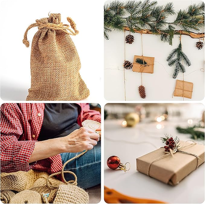 Natural Jute Twine 328ft 8mm,4Ply Twisted Thick Twine Rope Strong Jute String Roll for Crafts Gift Wrapping Gardening Home Decor Bundling Cat Scratching Post