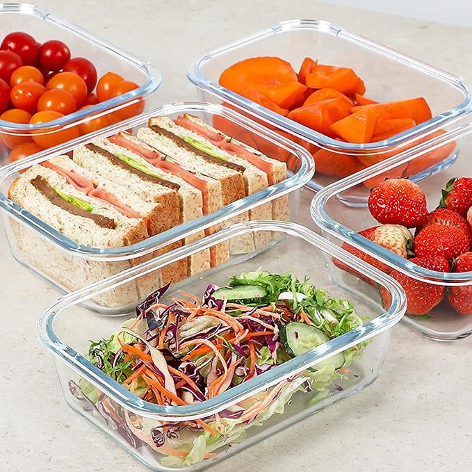 KOMUEE 30 oz 5 Pack Glass Meal Prep Containers, Glass Storage Containers with Lids - Dishwahser, Microwave, Oven and Freezer Safe, White