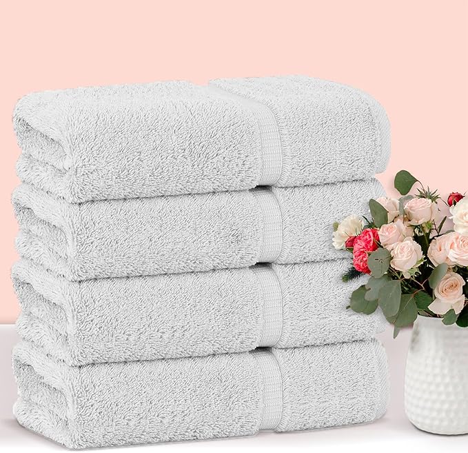 Chakir Turkish Linens 100% Cotton Premium Turkish Towels for Bathroom | 27'' x 54'' (4-Piece Bath Towels - Silver)